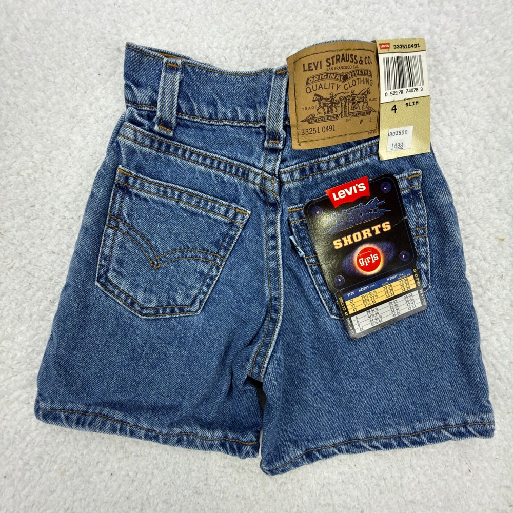 Vintage 90s Levis 550‎ Slim Girls Denim Shorts Size 4 Blue NWT NOS Y2K